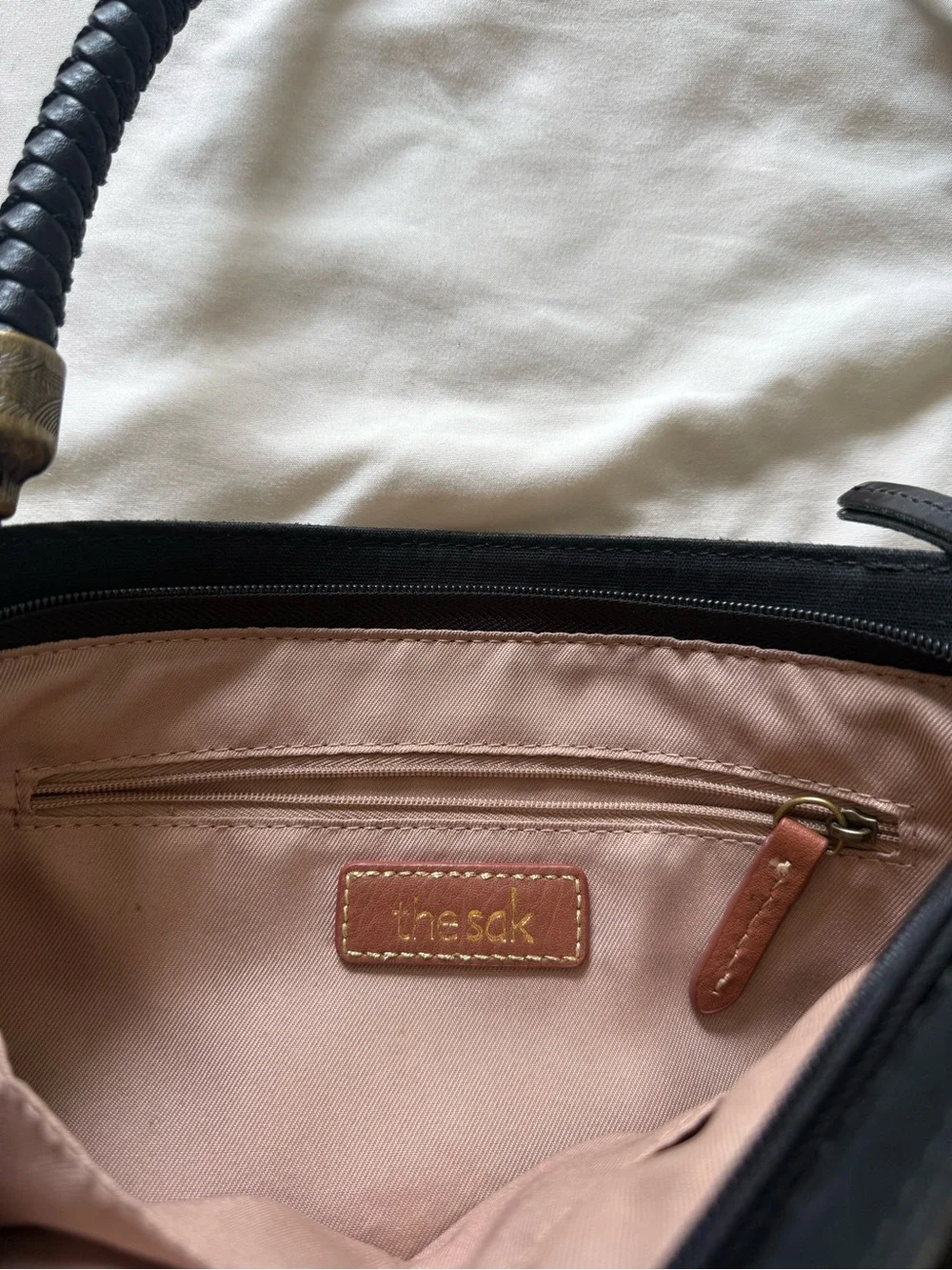The Sak | Black Rusted Gold Bold Stitching Leather Shoulder Bag